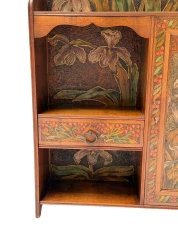 Aesthetic Movement Wall Cabinet, Hand-Painted Floral, Walnut, 1890s